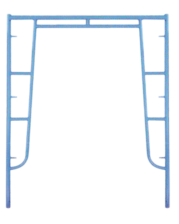 Heavy-duty steel frame scaffolding with crossbar for stability in construction projects