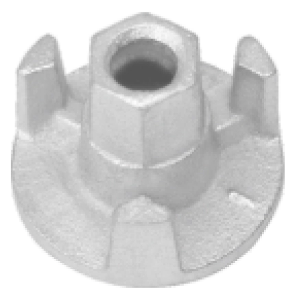 Cast wing nut for scaffolding and formwork systems, used with tie rods for secure construction support